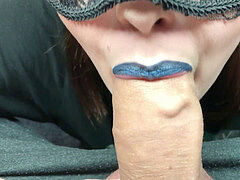 Blue lip liner closeup dt, jizm on tongue, swallow