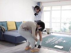 아시안, 미인, 흑갈색 머리, 음경, 발 페티쉬, Hd, 스타킹, 젖가슴