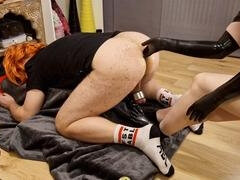 Monster ass plug warmup with some serious foot action