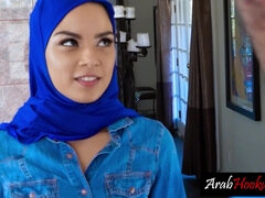 Arab teen Maya Bijou sucks two dicks