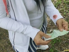 Amateur brunette gives public blowjob in exchange for cash while on a run