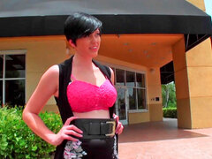 Cute dark haired teeny chick gets a really big dick