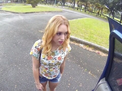 Redhead girl found in front of the local mall brought home and fucked in POV
