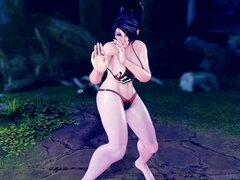 Momiji Yaiba in Ibuki swimsuit oiling up and shaking her T&A in SFV Ryona