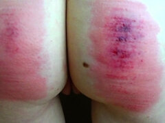 Lesbian mistress in black stockings punishes naked teen girl