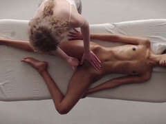 Skinny teen Angelique first lesbian massage video