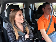 Amateur babe driving is publicly fucked in a car on the street by a tutor