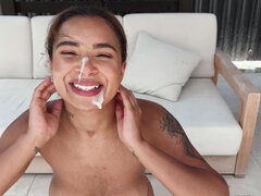 Petite Latina ends intense anal with a sticky facial
