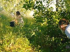 Teen babe loves old and young experience in the forest