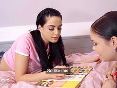 Pussy eating with busty chubby lesbian teen