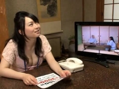 Japanese girl with biggest breasts bounces on a strapon