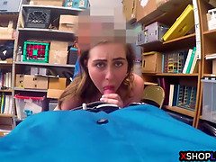 Teen shoplifting busted and fucked by two security guys