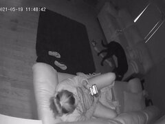Nanny Caught Wanking on Sofa with Wifey Hitachi Covert Web Cam