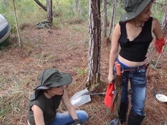 Latina snatch-eating outdoors in Jungle insurgent camp - Groupsex