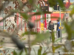 아마추어, 흑갈색 머리, 야외의, 공개적인, 스파이