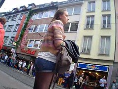 Hot German Legal teen Shorts Stocking at Bus Stop Ass Legs