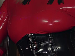 BDSM latex MILFS pegging sub asshole with strapon in 3some