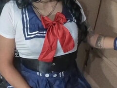 Leie, In den arsch, Latina, Lingerie, Strumpfhose, Solo, Tätowierung, Uniform