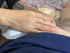 Falangman gets waxed, teased, milked, sucked and almost fucked by two beauticians in an Asian SPA