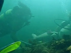 Saltwater pussy pounding underwater