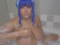 Bubblebath JOI with busty babe giving jerk off instructions