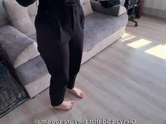 My wife's friend caught spying on me while I try on jeans, ends up squirting in POV