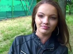 Brunette is jacking off and additionally fucking while out in public