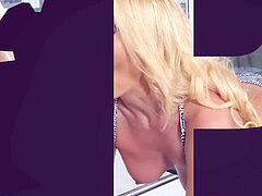 platinum-blonde big tits honey Donna Bell draining outdoor