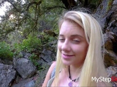 Stepdad takes his teen daughter out in the woods and gives her a cumshot