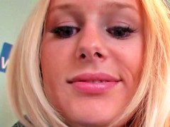 Good-looking blonde is fucked in the train toilet