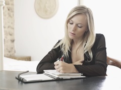 ビキニ, ブロンド, フランス人, オナニー, 乳首, パンティ, オマンコ, 一人