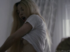 Blonde, Doigter, Lunettes, Embrassement, Lesbienne, Léchez, Bureau, Chatte
