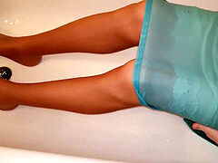 WAM lined office mini-skirt & satin slide