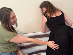 Two Hot Lesbians Play Strip Game with Giant Boobs and Sex Toys