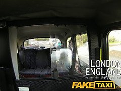 British amateur with huge tits tries to get out of sucking cock while getting roughed up in fake taxi