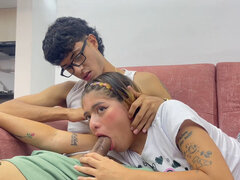 My Little Stepsister Is Scared, so to Help Her, I Give Her My Huge Cock to Swallow.