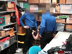 Teen thief tag teamed by security guards in the back office