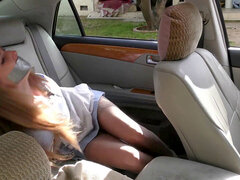 maid ashley lane corded in car schlong and duct tape ball-gagged