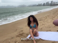 Amateur, Plage, Bikini, Sucer une bite, Tir de sperme, Queue, Masturbation, Nénés