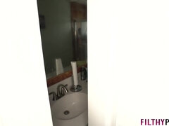 Tiny Bathroom with Hot MILF Reagan Foxx - big fake tits in shower