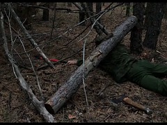 Masked monster fucks a soldier trapped in the forest