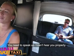 Female Fake Taxi Horny slim blonde driver in sweaty taxi backseat fuck