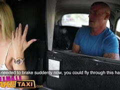 Female Fake Taxi Passenger obsessed by busty blonde drivers huge tits