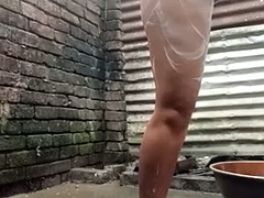 Sexy girl is taking a bath in the bathroom. Erotic girl is masturbating her boobs and peeing. Hot girl bathroom scene