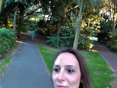 Petite amateur Amie does a risquee pipe in a public park