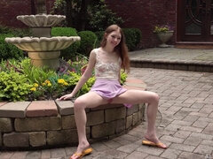 Petite Redhead Teen Doing Photo Shoot By Water Fountain!