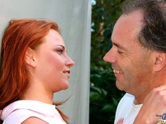 Astonishing redhead babe Jasmina screwed in her small mouth