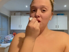 Inexperienced teen gets naked while cleaning - Stepmom and stepsister join in!