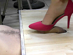 pink high-heeled shoes Cock punch