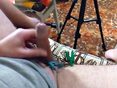 Solo handjob with hard cock on camera in bdsm style with cumshot and cock juices